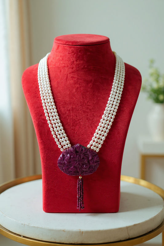 Royal Bloom Ruby-Pearl Necklace