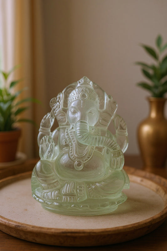 Lord Ganesha in Green Quartz Gemstone