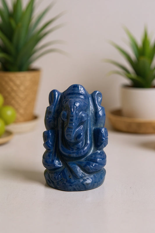 Lord Ganesha in Blue Sapphire Gemstone