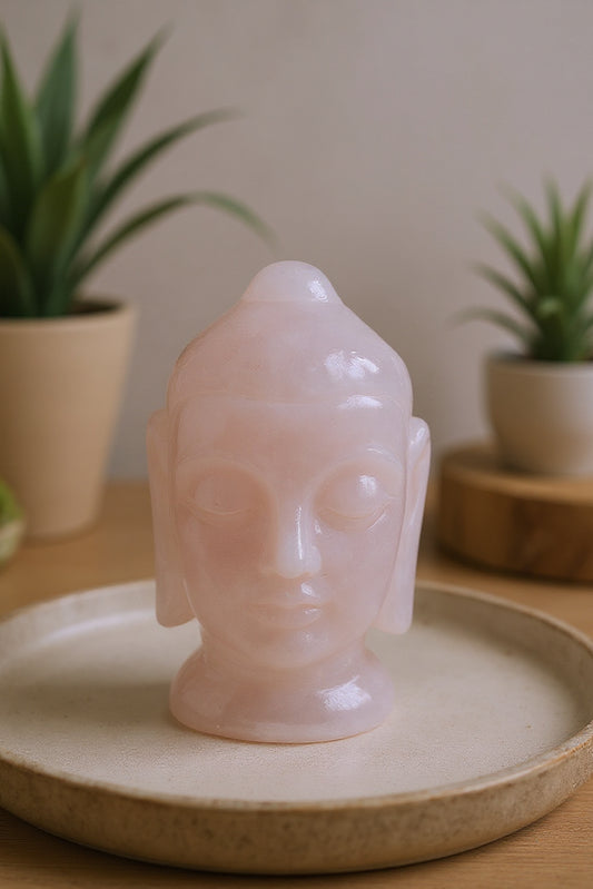 Buddha Head in Rose Quartz Gemstone