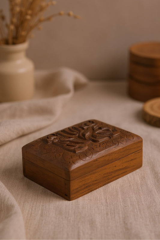 Small Floral Carved Jewelry Box