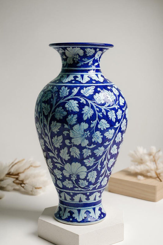 White Vine Indigo Vase