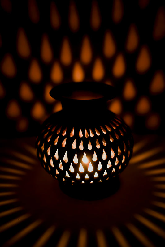 Terracotta Kalash T-Light Holder (Jali Cutwork)