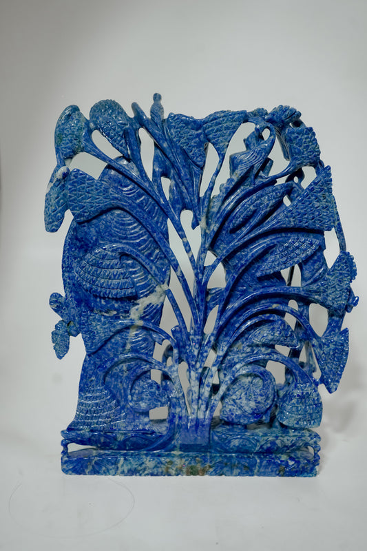 Radha Krishna with Peacock Motifs in Lapis Lazuli
