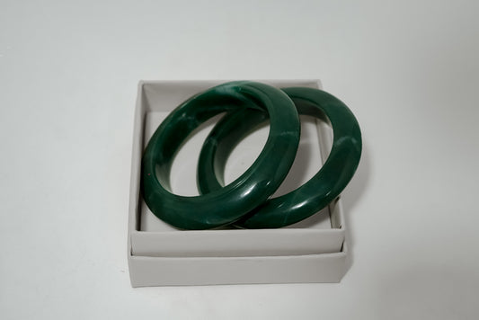 Green Jade Gemstone Bangles (Set of 2)
