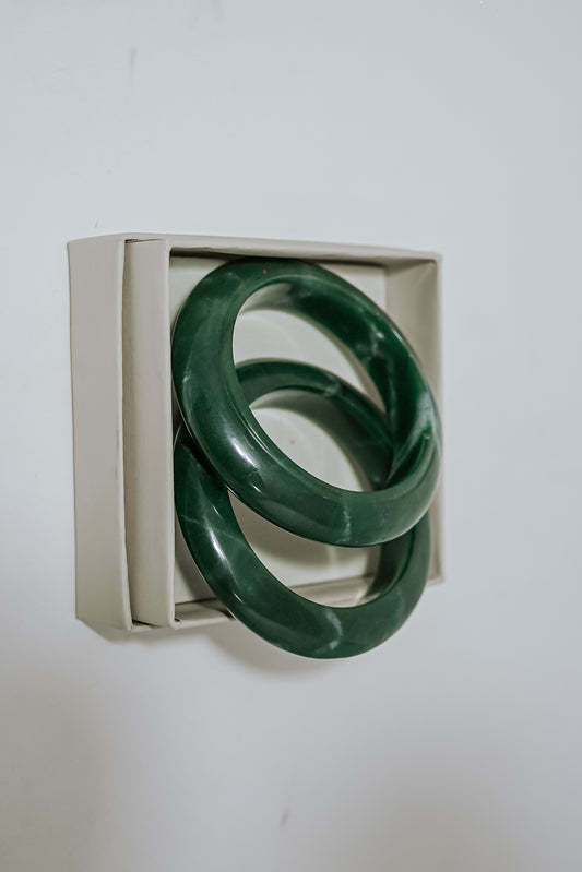 Green Jade Gemstone Bangles (Set of 2)