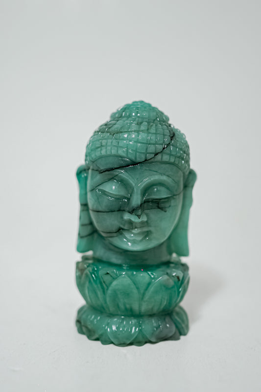 Buddha Head on Lotus Base in Green Aventurine Gemstone