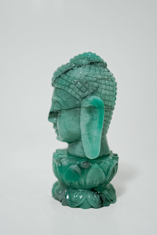 Buddha Head on Lotus Base in Green Aventurine Gemstone