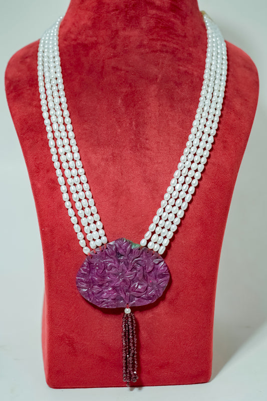 Royal Bloom Ruby-Pearl Necklace