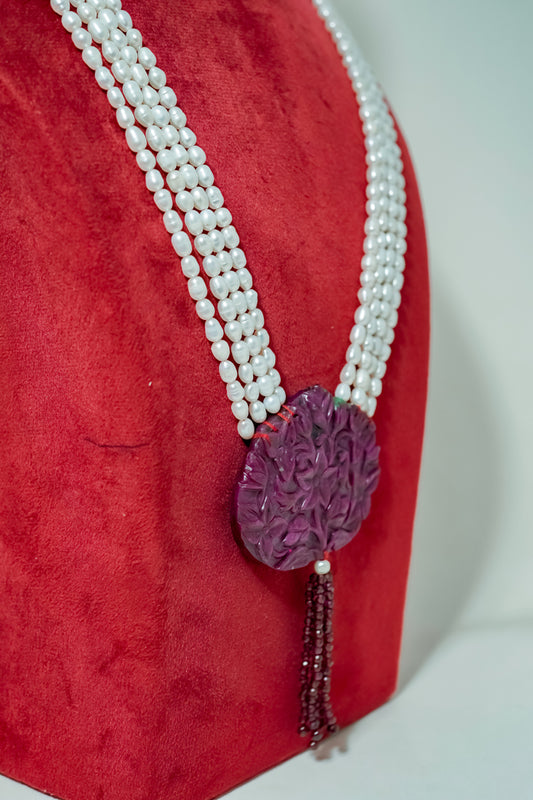 Royal Bloom Ruby-Pearl Necklace