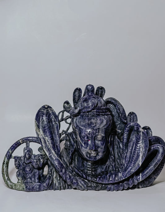 Lord Shiva with Naga & Ganesha in Blue Aventurine Gemstone