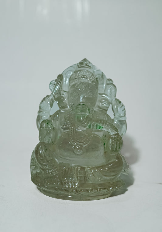 Lord Ganesha in Green Quartz Gemstone