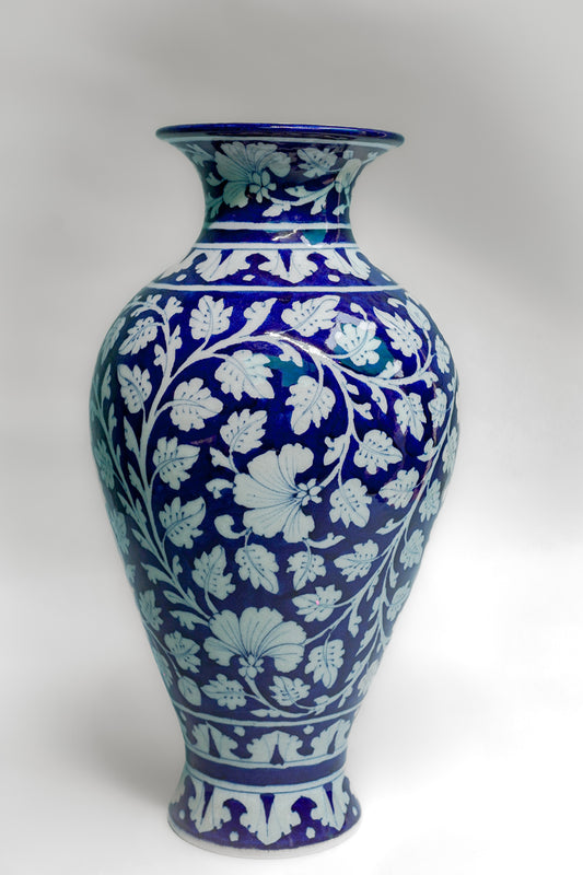 White Vine Indigo Vase