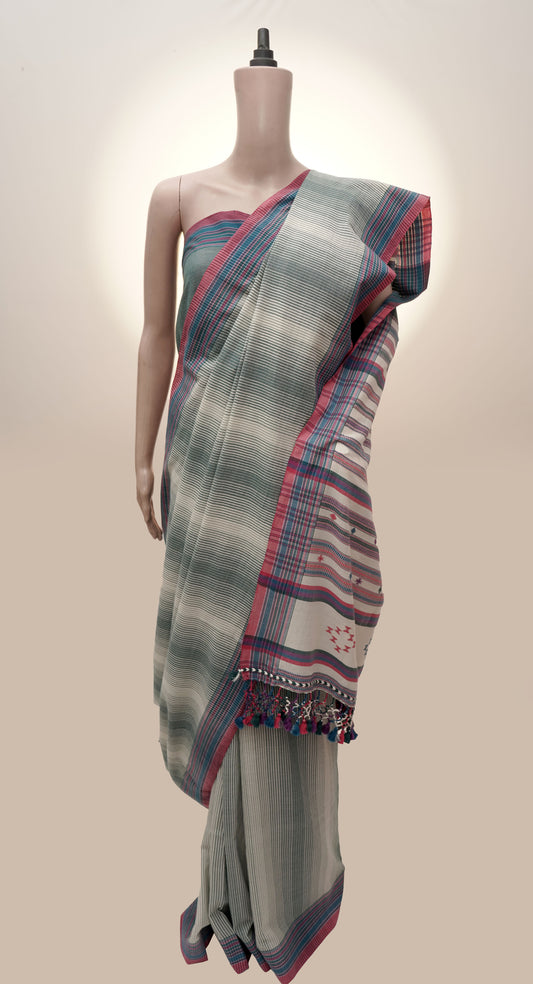 Rainbow Pagdi Stripe Handwoven Cotton Saree
