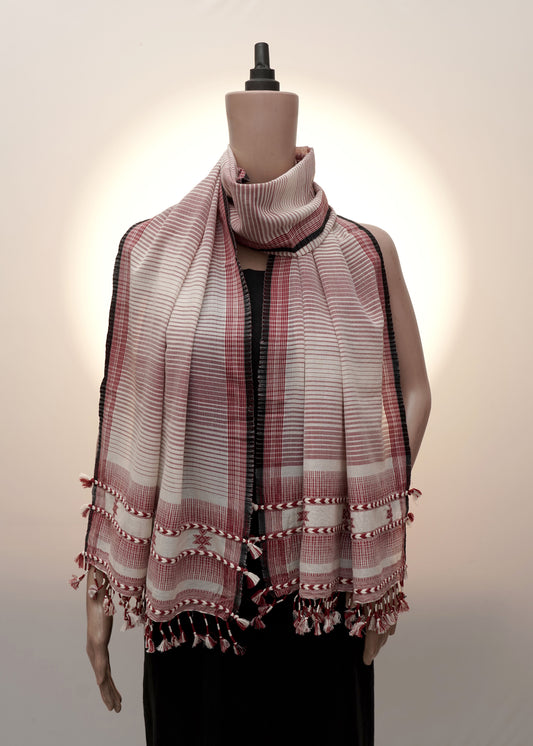 Ivory Maroon Almati Stripe Handwoven Stole