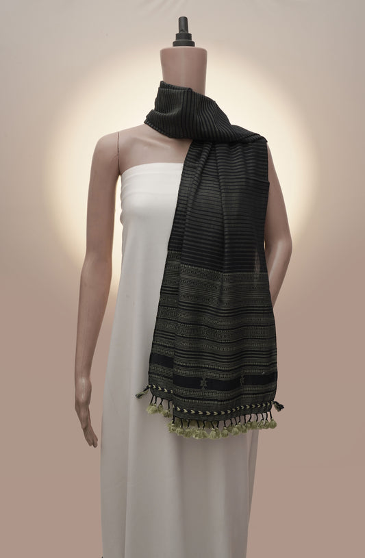 Midnight Olive Pagdi Stripe Handwoven Stall
