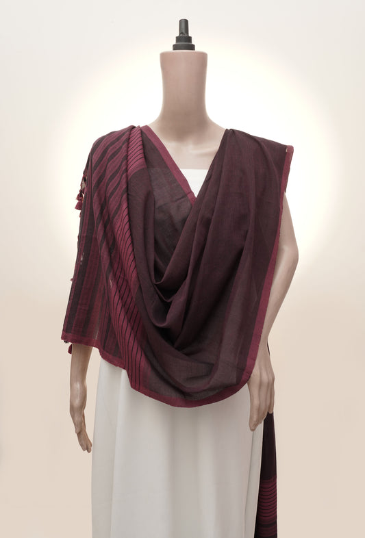 Wine Pagdi Dandhi Handwoven Dupatta