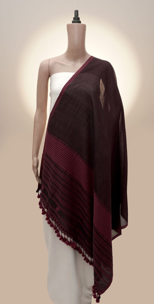 Wine Pagdi Dandhi Handwoven Dupatta