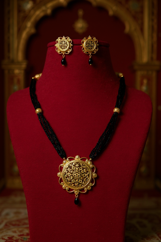 Royal Noir Bloom – Thewa Onyx Glass Pendant Set