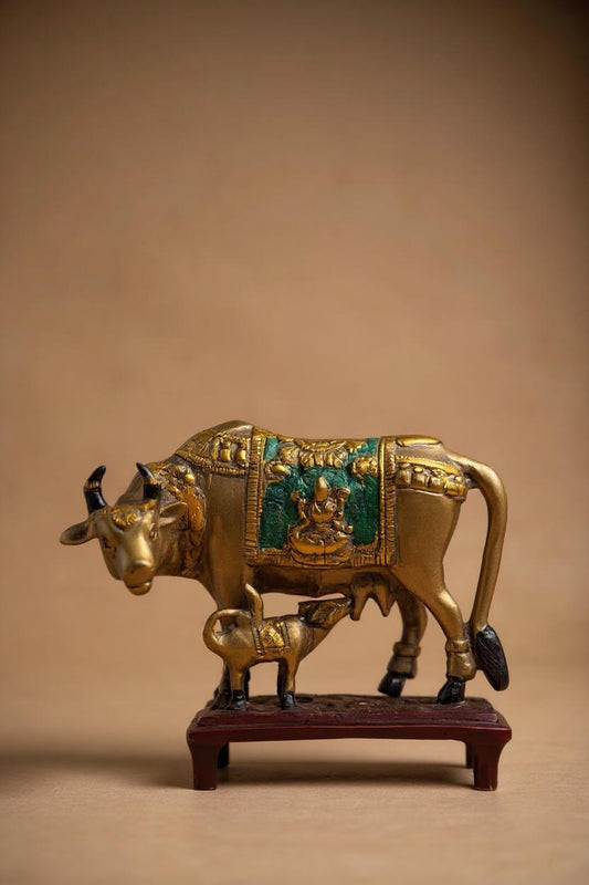 Brass Kamadhenu Cow & Calf Idol