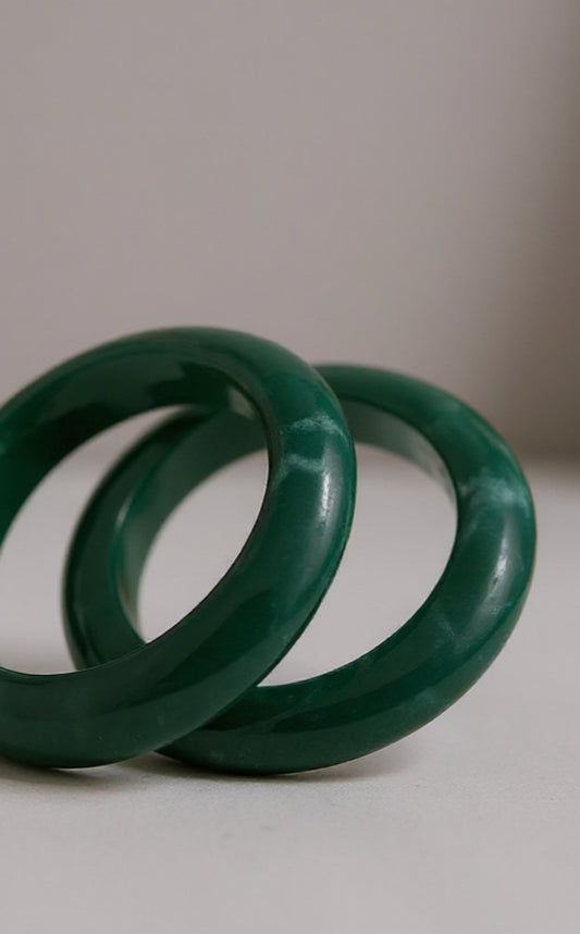 Green Jade Gemstone Bangles (Set of 2)