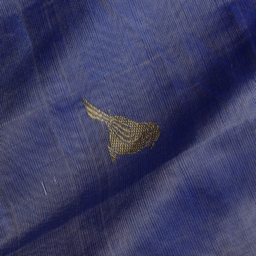 Ink Blue Silk Fabric With Bird Motifs