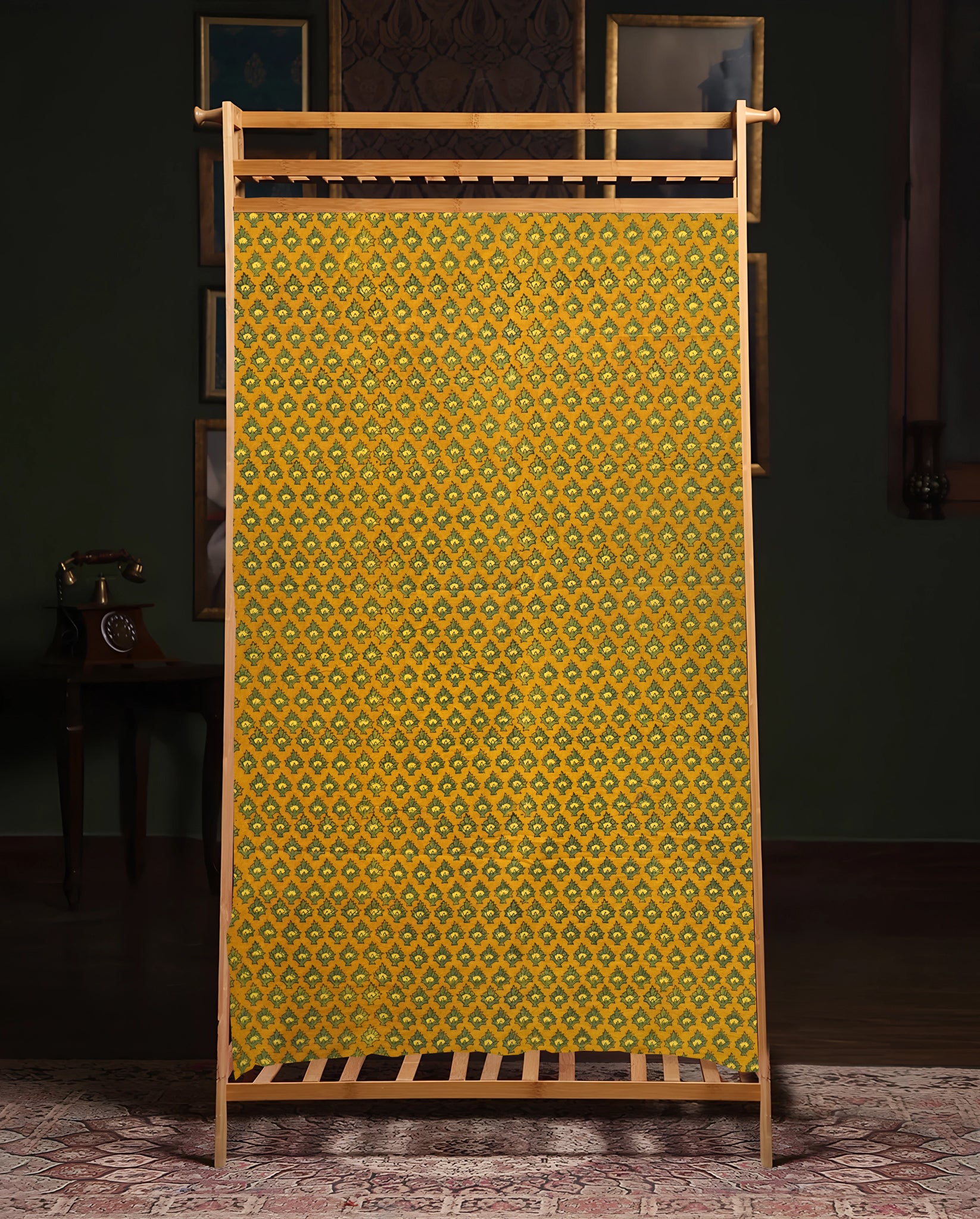 Ajrak Mustard Vine Symphony | Handcrafted Ajrak Fabric