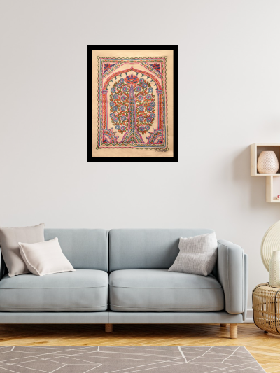 Floral Chakra Tree – Madhubani Painting of Blossoms & Spiritual Circles