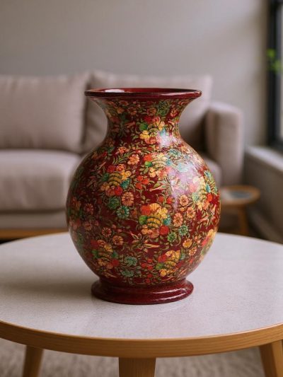 Kashmiri Crimson Bloom Vase | Handcrafted Decorative Flower Vase