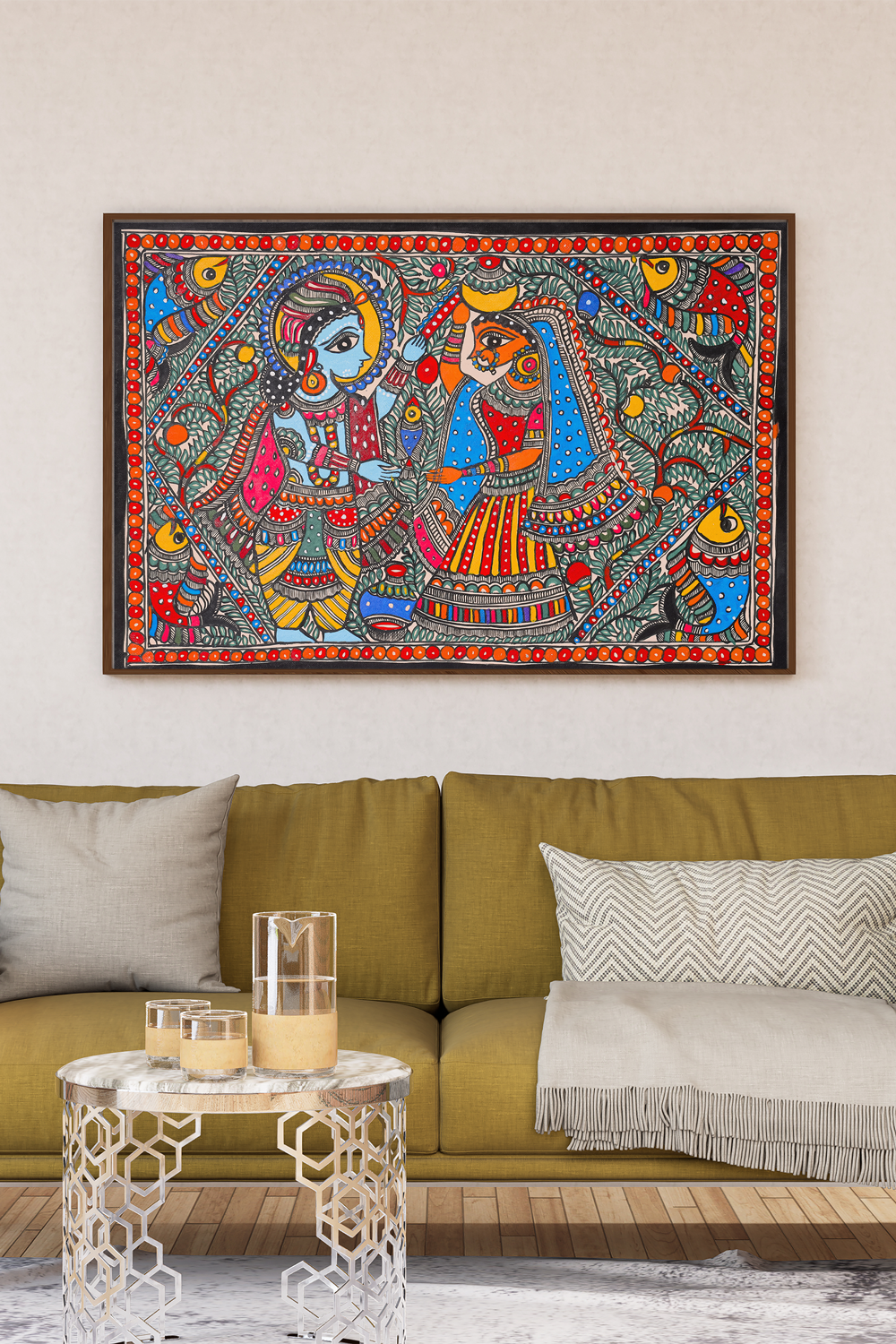 Preet ki Leela Painting – Madhubani Handcrafted Romantic Wall Art