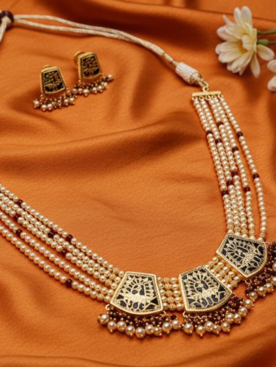 Mughal Muse Thewa Peacock Medallion Necklace Set