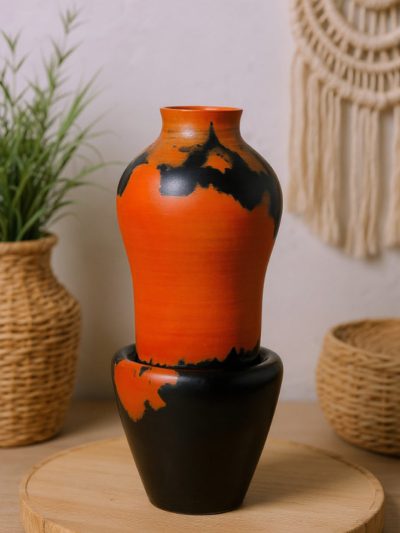 Terracotta Inferno Silhouette Vase – Artisanal Pottery for Living Spaces