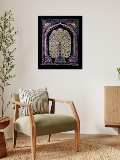 Blooming Peacock Tree – Vibrant Madhubani Folk Art