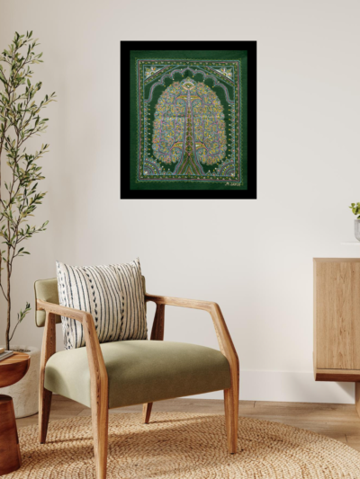 Floral Arch Tree – Handpainted Madhubani Art Depicting Blossoming Beauty