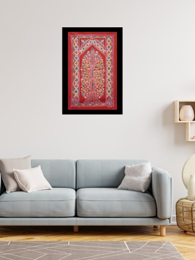 Diamond Border Tree – Indian Folk Painting Combining Nature & Geometric Design