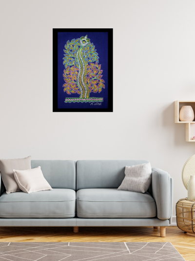 Braided Trunk Tree – Handpainted Madhubani Art Depicting Twisting Tree Trunks