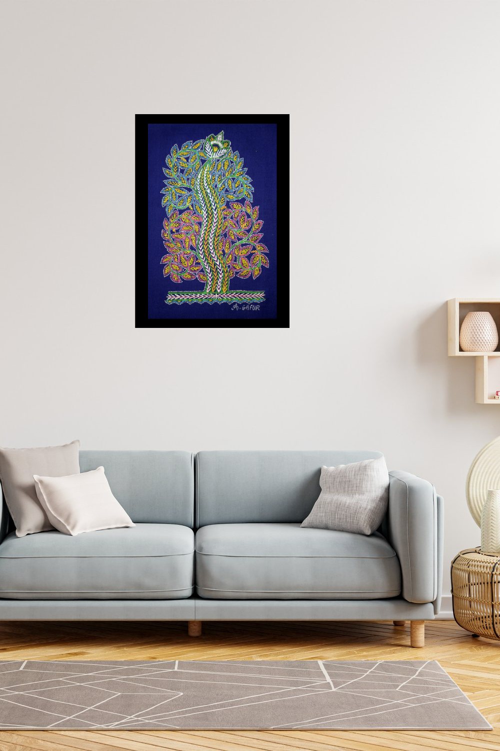 Braided Trunk Tree – Handpainted Madhubani Art Depicting Twisting Tree Trunks