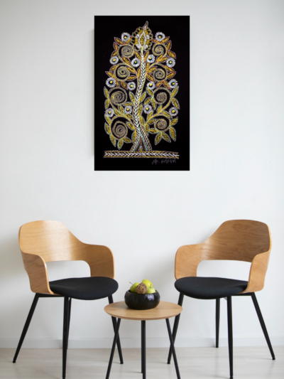 Crowned Spiral Tree – Traditional Mithila Madhubani Painting