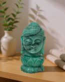 Green Aventurine Buddha Head on Lotus Carving – Mindfulness & Spiritual Décor