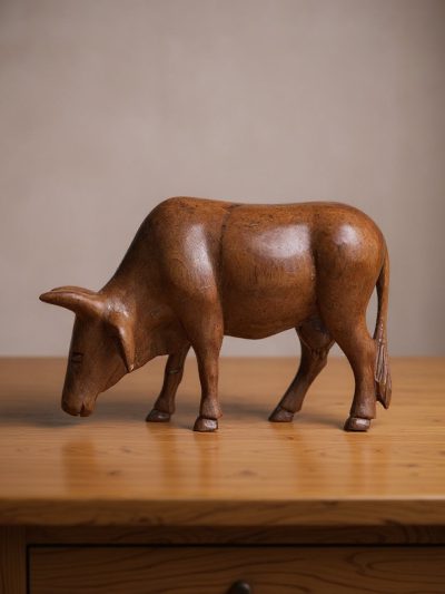 Earthgraze Cow | Handcrafted Wooden Cow Figurine for Home & Décor