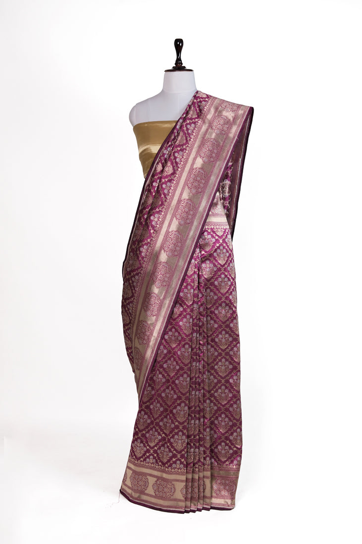 Mehroon Nazakat Saree | Handwoven Banarasi Silk Saree