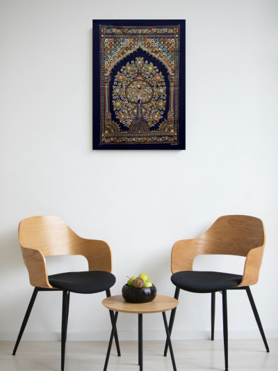 Handcrafted Peacock Medallion Tree Madhubani Artwork – Cultural & Artistic Décor