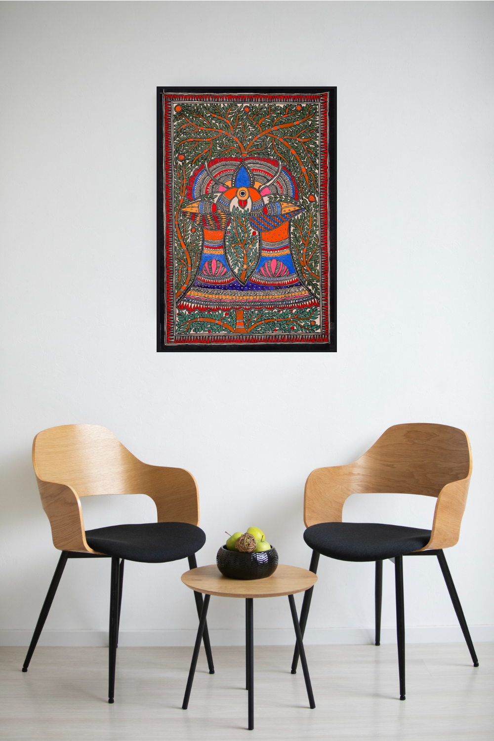 Pakshi Milan Canvas Wall Art – Symbolic Birds & Togetherness Madhubani Décor