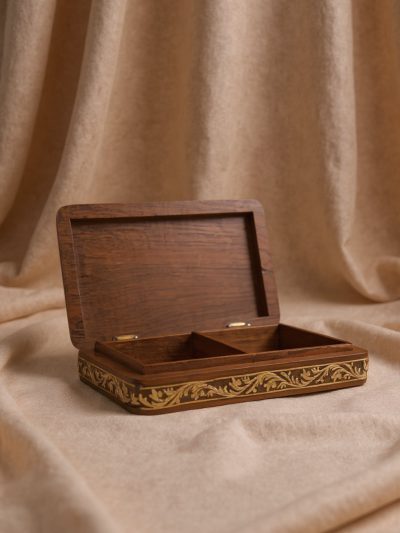 Village Life Walnut Wood Inlay Box | Handcrafted Kashmiri Wooden Art Storage Box