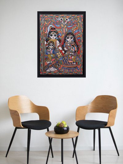 Shiv Parivaar Madhubani Artwork – Elegant Lord Shiva & Family Wall Décor
