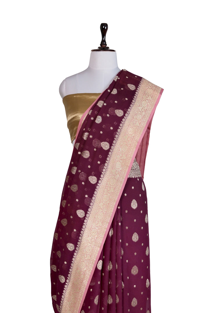 Mehroon Raag Saree | Handwoven Banarasi Silk Saree