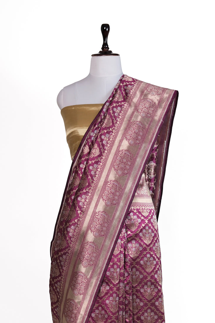 Mehroon Nazakat Saree | Handwoven Banarasi Silk Saree