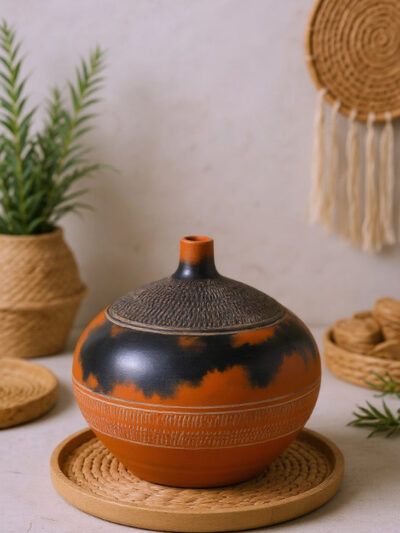 Fire Veil Textured Terracotta Vase