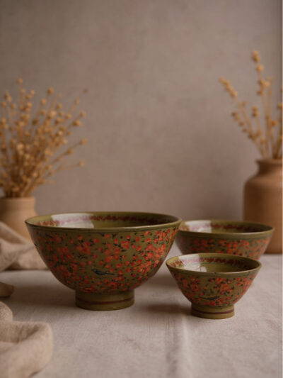 Whispering Sakura Nesting Bowls | Handcrafted Floral Wooden Bowl Set