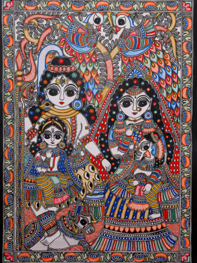 Shiv Parivaar Madhubani Artwork – Elegant Lord Shiva & Family Wall Décor